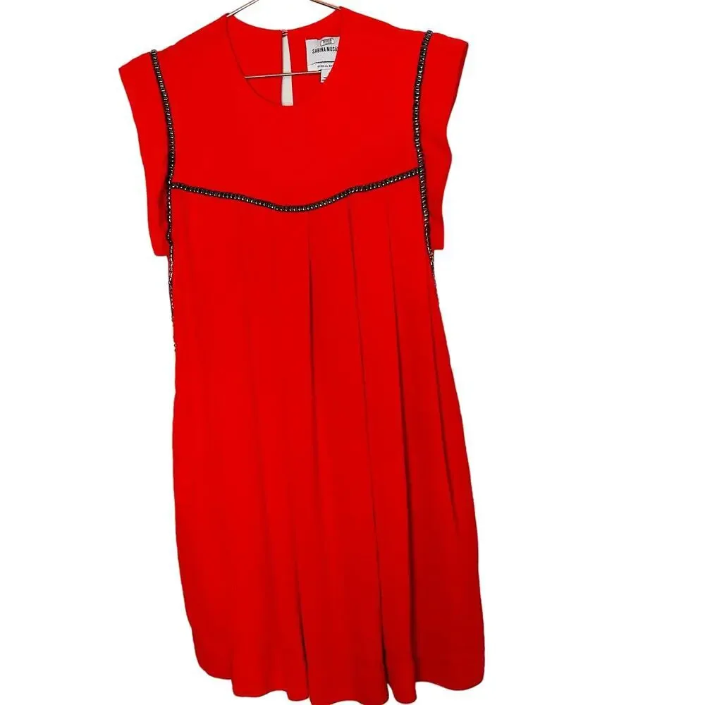 SABINA MUSAYEV Women's Luby Red Gunmetal Beading Shift Mini Dress Size Small - Picture 2 of 11
